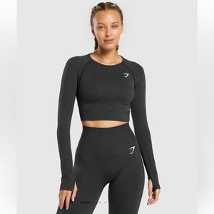 Gymshark Vital Seamless 2.0 Long Sleeve Crop Top - Black Marl